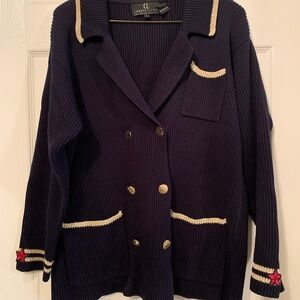 Navy Nautical Double-Breasted Cardigan with Star Accents